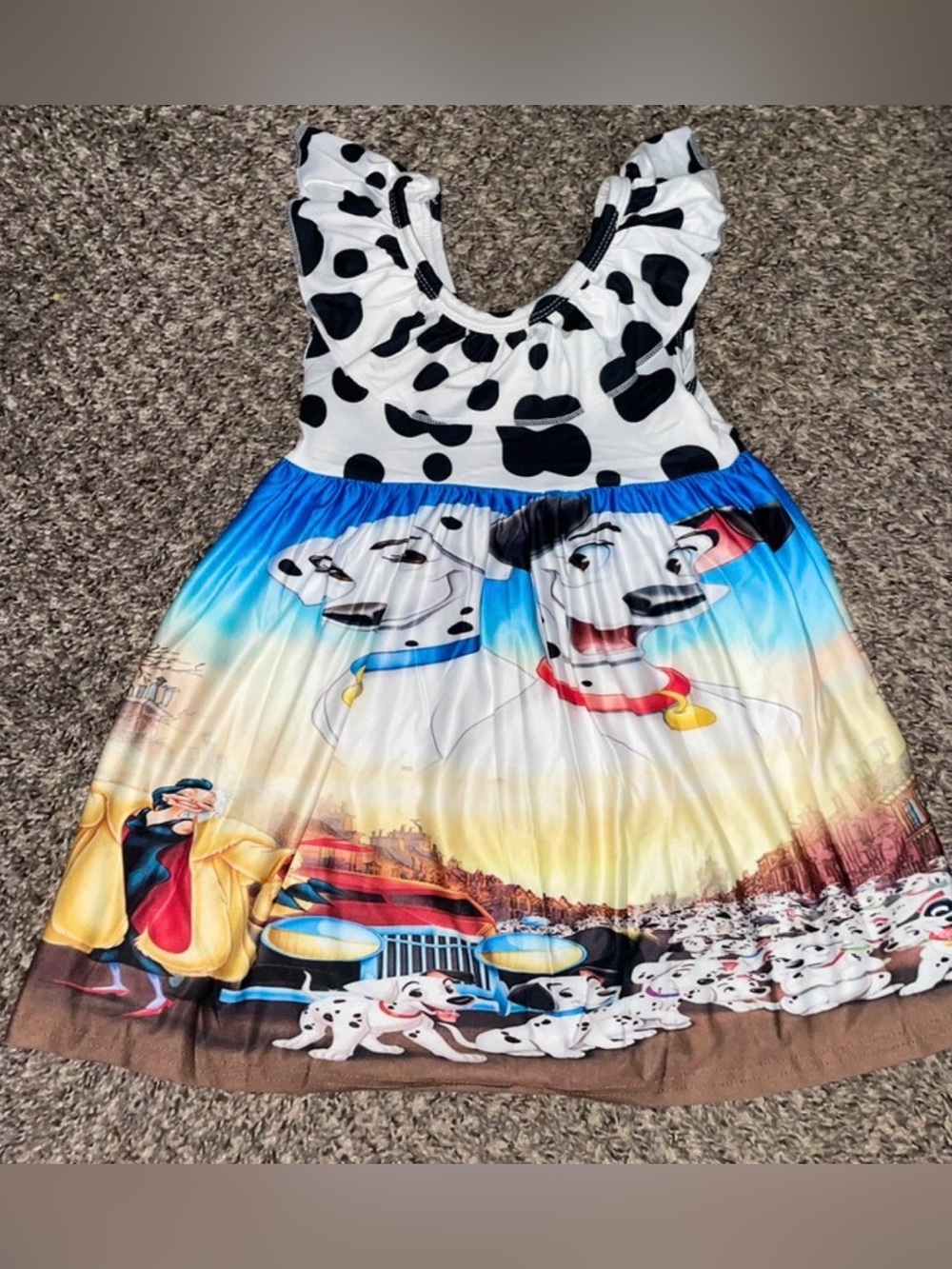 Disney 101 Dalmatians Girls White & Blue Print Dress